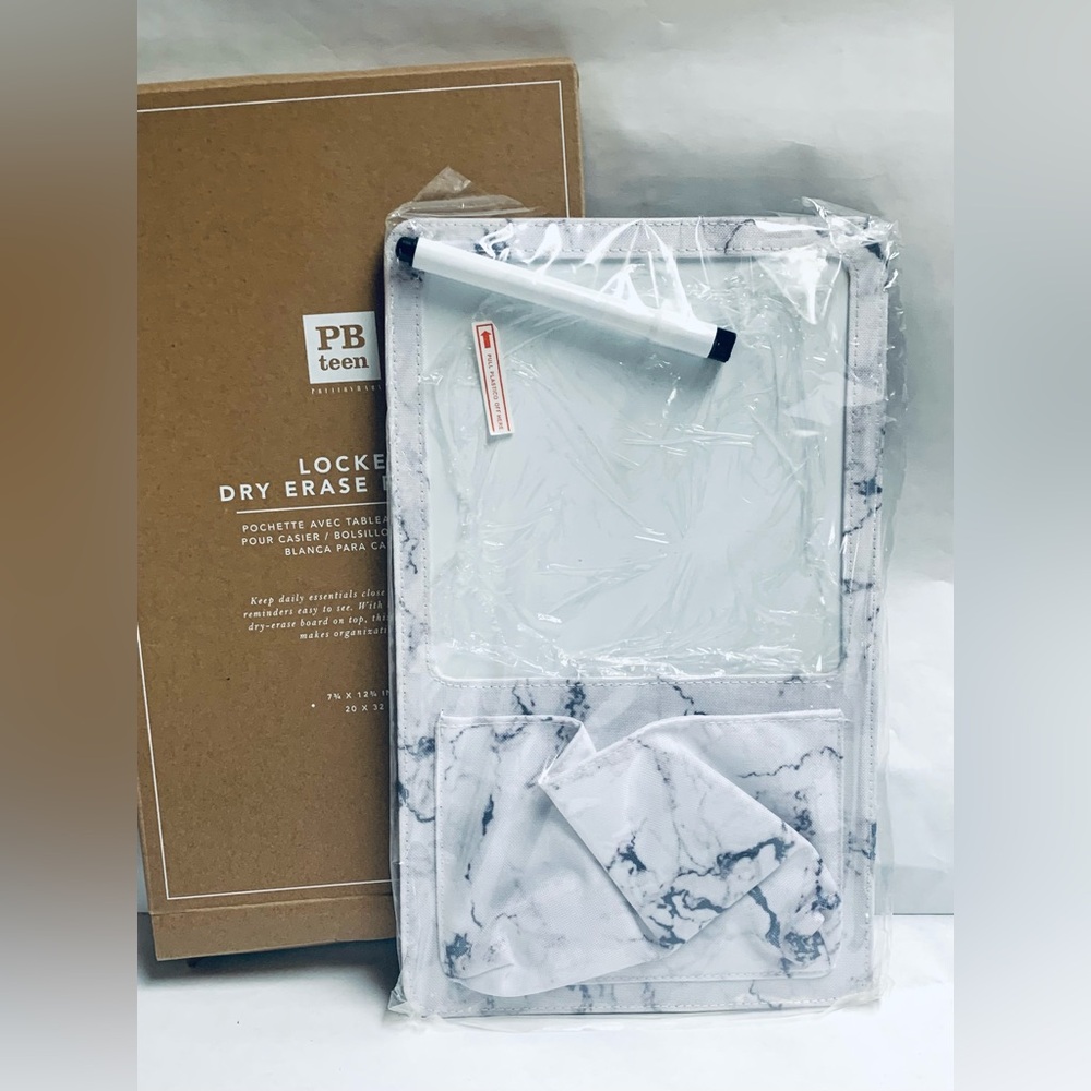 NEW Locker Dry Erase Pocket Pottery Barn Teen gray white marble pattern board